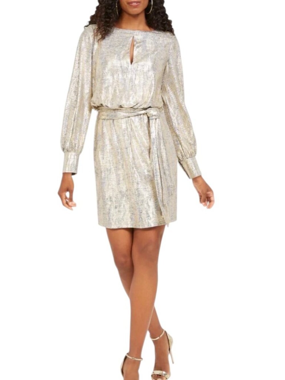 Vince Camuto Metallic Tie-Waist Cocktail Mini Dress, 12